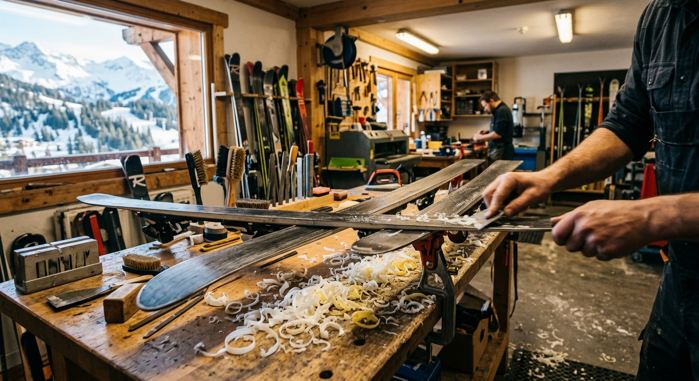 Entretien et réparation de ski dans l'atelier Sport Confort