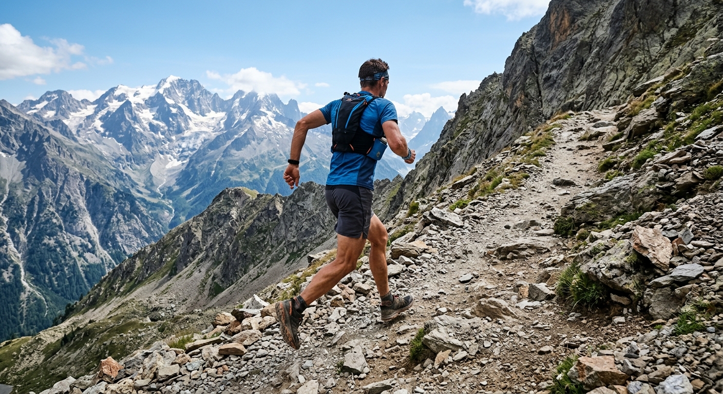 Coureur en montagne avec équipement adapté sur les sentiers de Vars