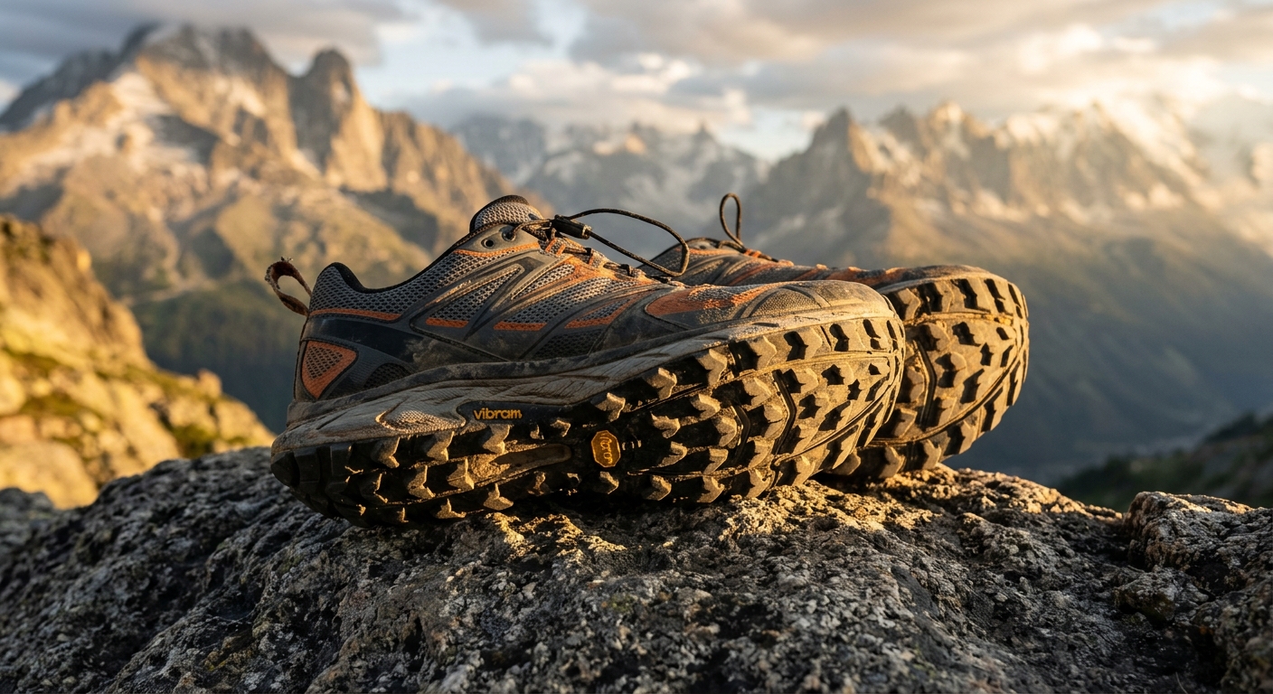 Gros plan sur les crampons et technologies de chaussures de trail